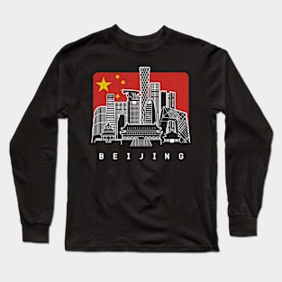 Beijing China Skyline Chinese Flag Long Sleeve T-Shirt